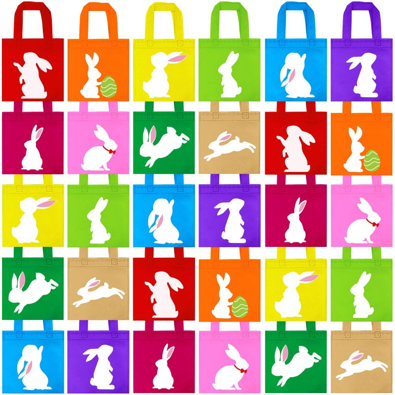 Elcoho 30 Pieces Easter Non-woven Bunny Bags with Handles 8Ã—8 Inch Easter Treat Bag Bulk Goodie Gift Bags for Easter Party Favors - Image 1